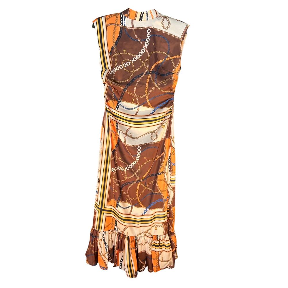 NWT Alden Adair Estelle Equestrian Print Maxi Fall Dress - Brown Orange XS S